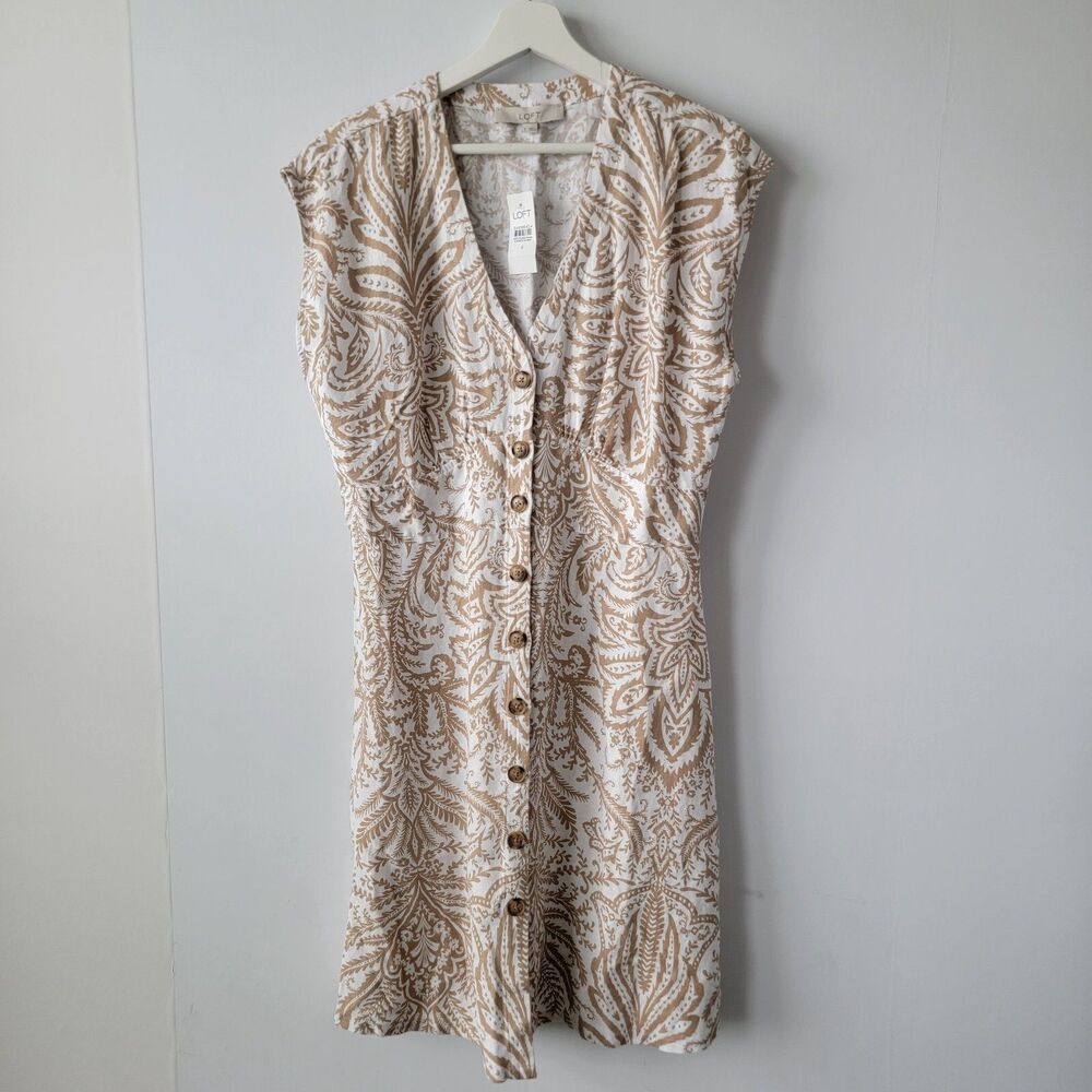 LOFT Cream and Brown Mini Dress
